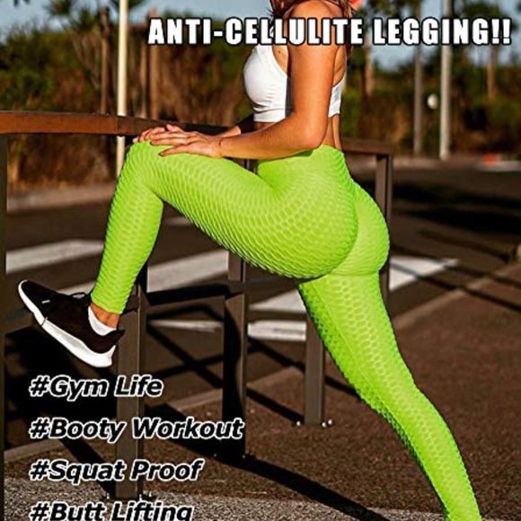 Lime Green High Waist Leggings for Women - Picture 7 of 8